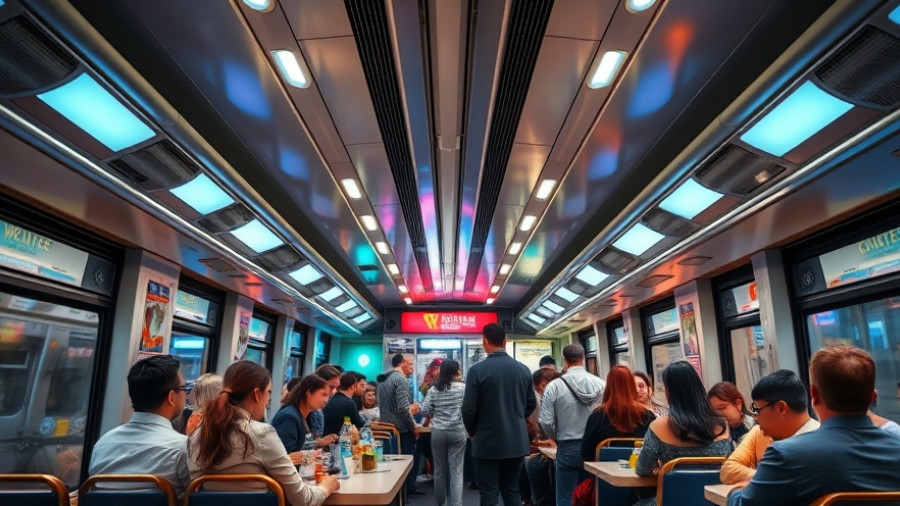 Passengers in a Chicago Metra Café Car interacting at a snack counter.