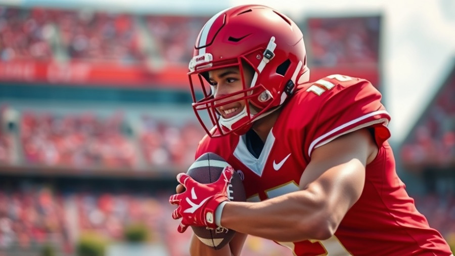 Football player in red jersey during a practice session.