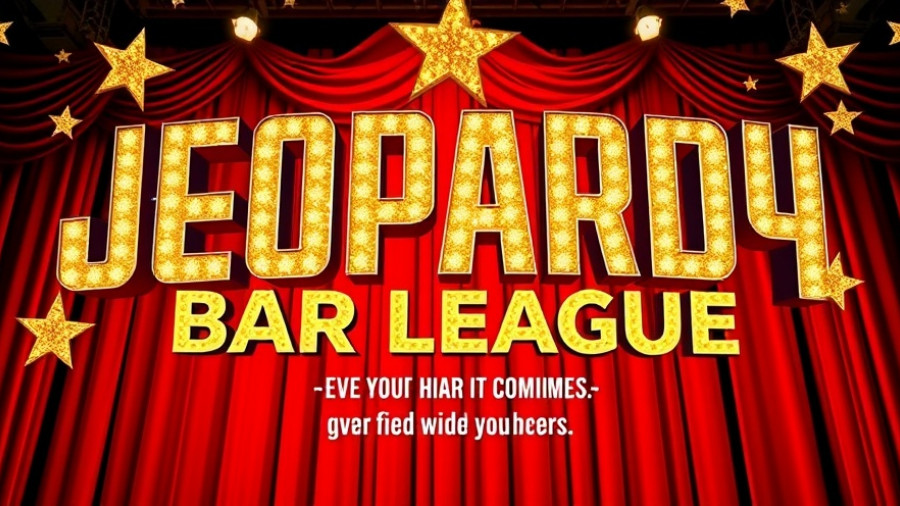 Jeopardy Bar League San Francisco promotional poster with red curtains and gold stars.