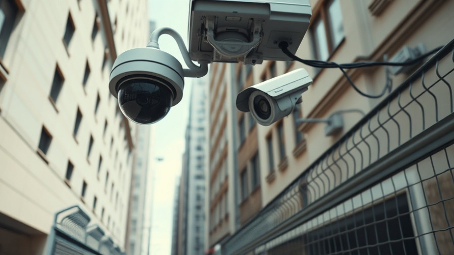Urban alley with security and surveillance, Bitcoin cyber scam seizure context.