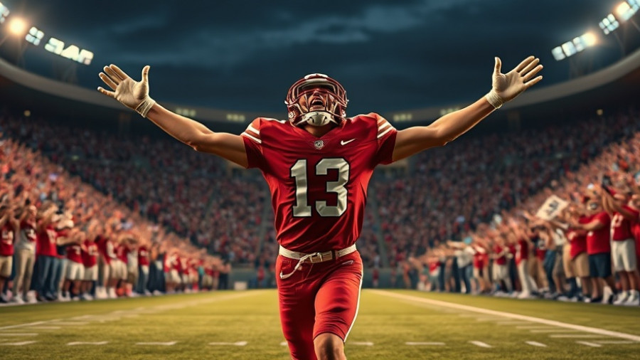 Christian McCaffrey celebrating touchdown, 201-yard performance, stadium.