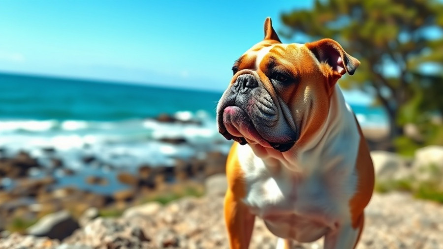 Adorable English bulldog by the water in Vallejo
