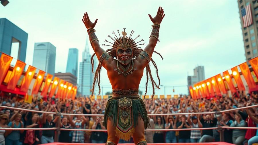 Festival performer in wrestling ring during Dia de Muertos Celebration 2025.