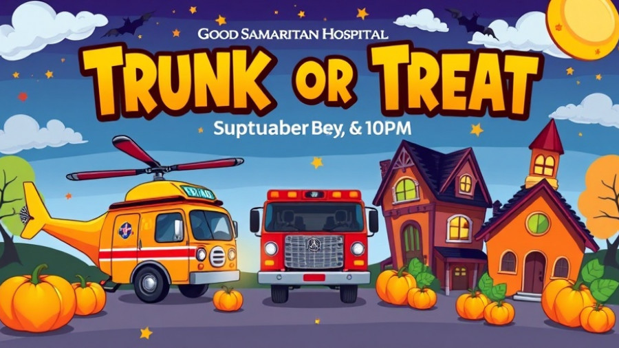 Good Samaritan Hospital Trunk or Treat event poster with colorful design and playful elements.