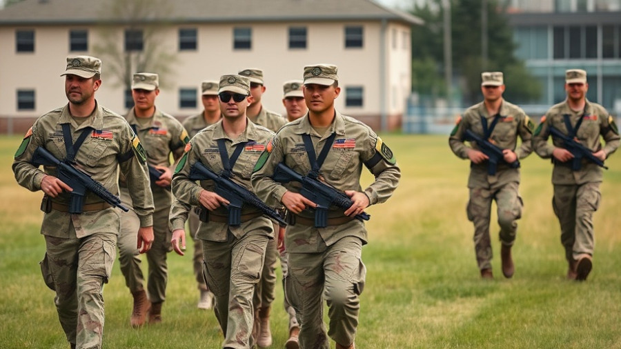 National Guard soldiers in action at a grassy field.