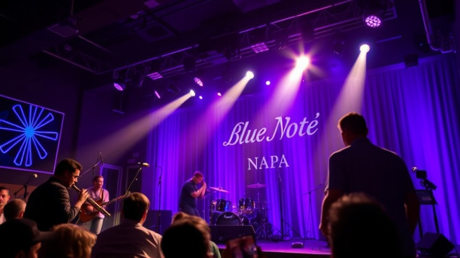 Blue Note Napa closure with live band performance on vibrant stage.