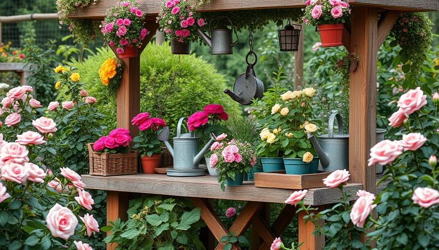 Cottagecore potting station ideas with blooming flowers and rustic decor.
