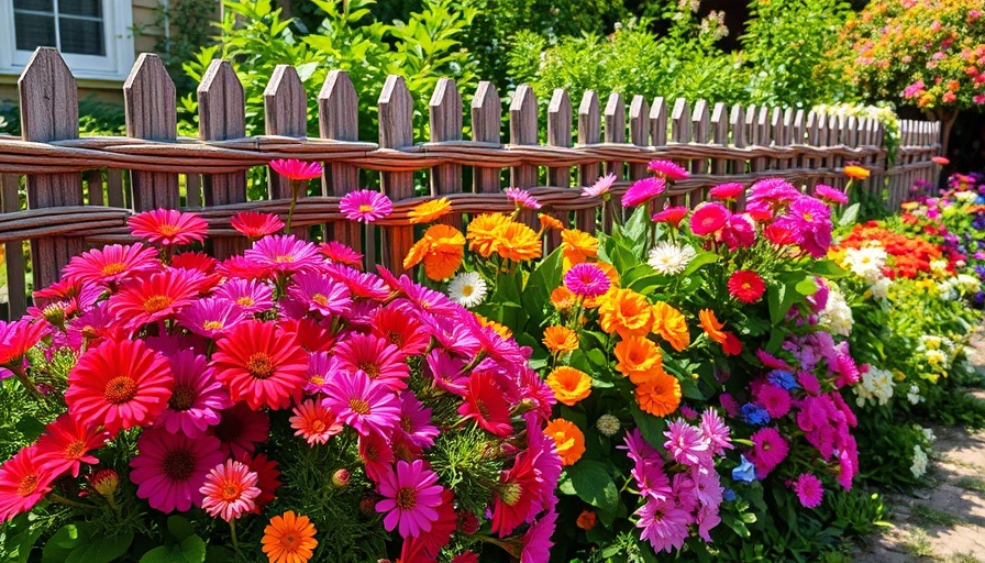Privacy Fence Ideas for Cottage Garden with colorful flowers and woven wooden fence.