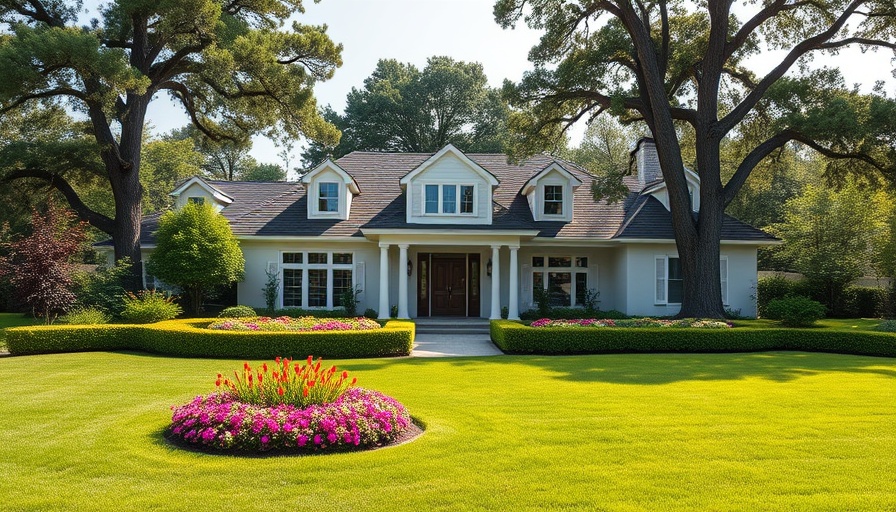 Modern home with landscaped yard showcasing mulching services.