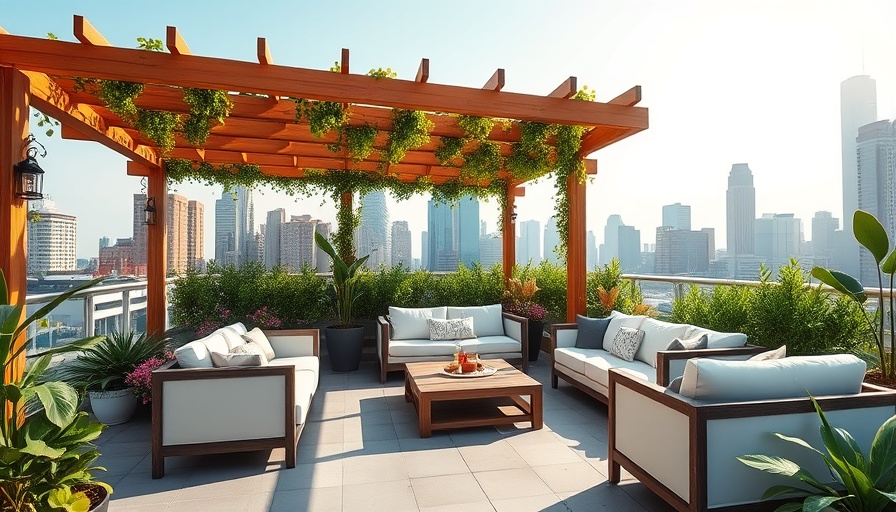 Elegant rooftop garden lounge with sofas for summer inspiration.