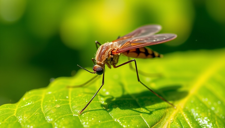 Macro shot of mosquito on leaf, illustrating organic pest control.