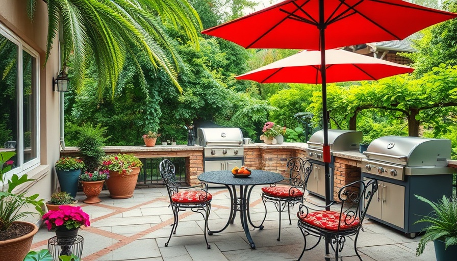 Charming patio landscaping ideas with garden and BBQ area.