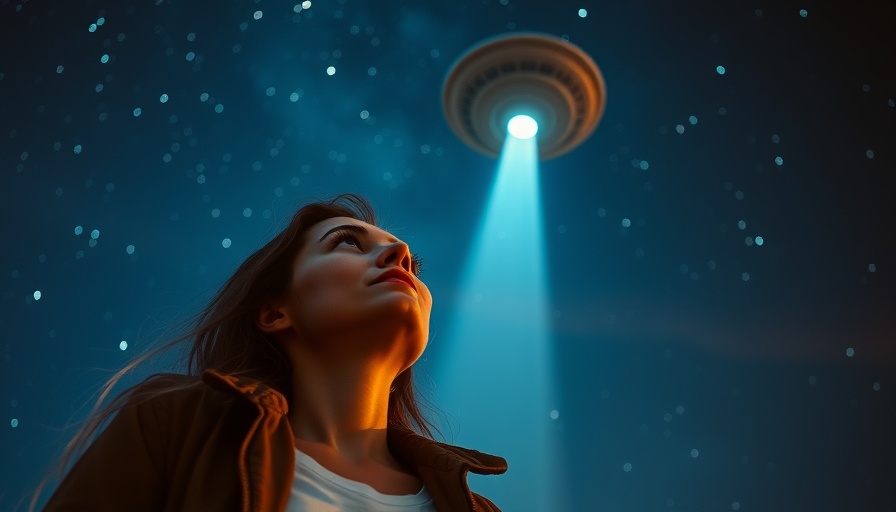 Transformative Power of Extraterrestrial Contact: Woman gazes at UFO.