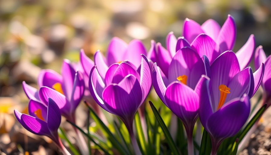 Purple crocus flowers blossom during the spring equinox.