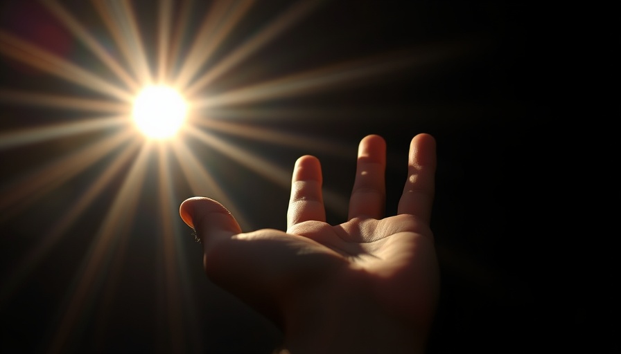 Hand reaching towards light representing mental illness and spiritual awakening.