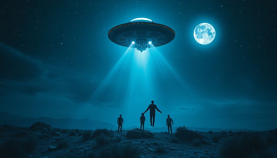 UFO abduction scene under starry sky, illustrating out of body experiences with extraterrestrials.