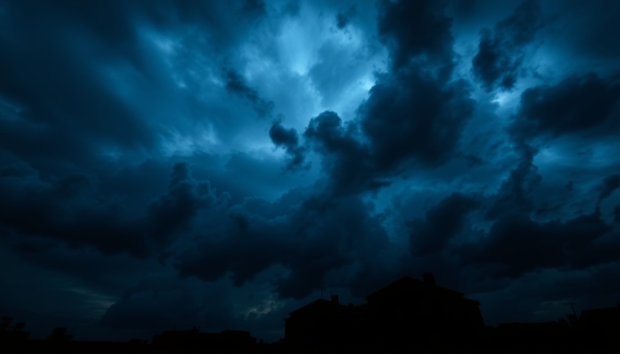 Eerie clouds over building, spiritual protection Halloween theme