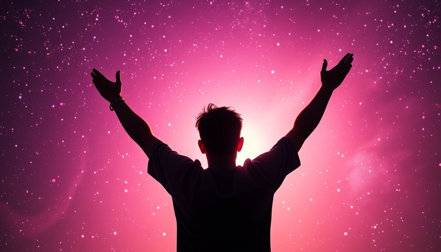 Spiritually charged silhouette exchanging spiritual energy with the cosmos