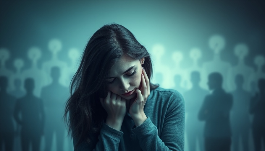 Young woman in conflict surrounded by figures, illustrating subconscious beliefs.