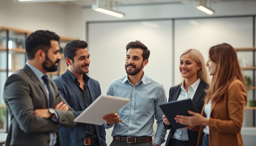 Small business team discussing roles in modern office