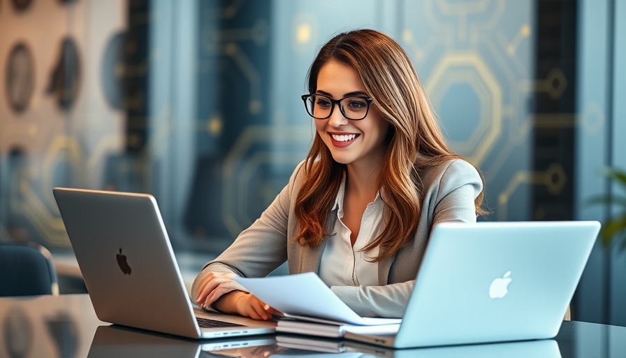 AI workflow automation for business: Woman in modern workspace.