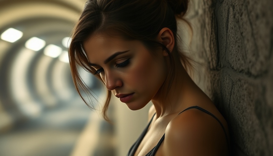 Young woman displaying subtle behaviors indicating loneliness, in a dimly lit space.