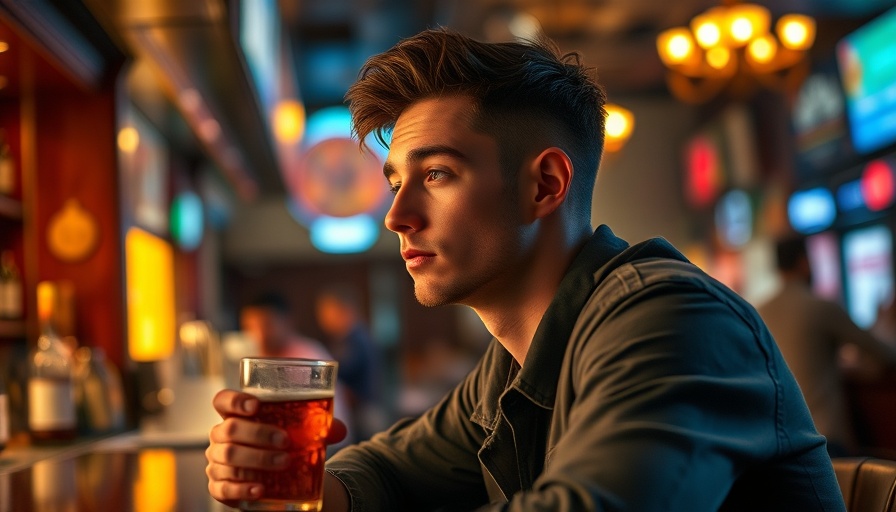 Unhappy young man at bar displaying typical behaviors of unhappy men.