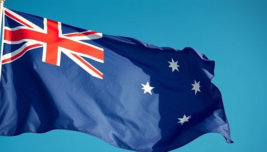 Australian flag waving in clear sky, symbolizing Australian media laws.
