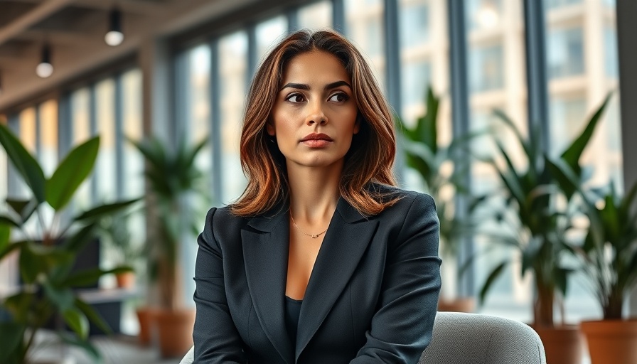 Confident woman in office, representing transformative journey in consulting.