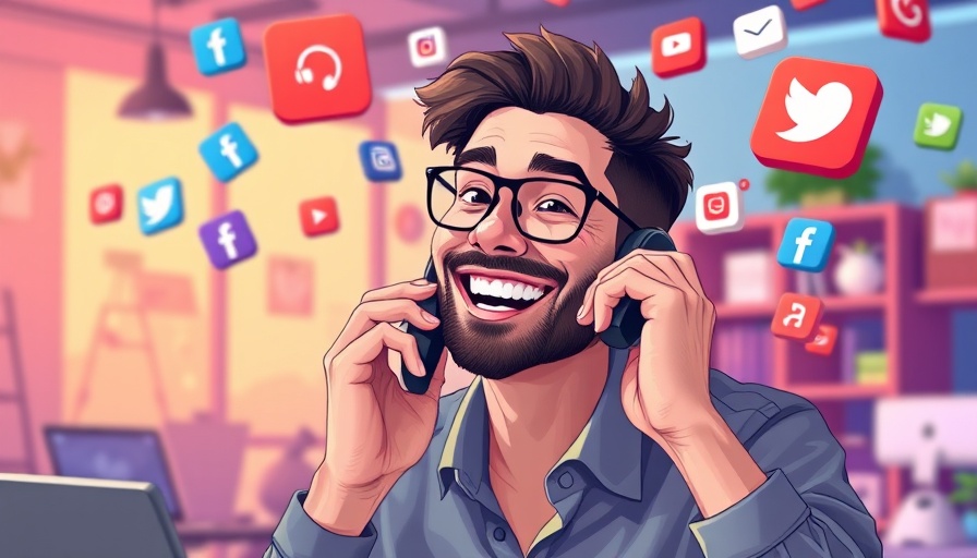 Energetic social media entrepreneur discussing ideas, vibrant setting.