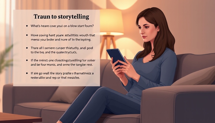 Visual storytelling strategies infographic with a woman reading on a tablet