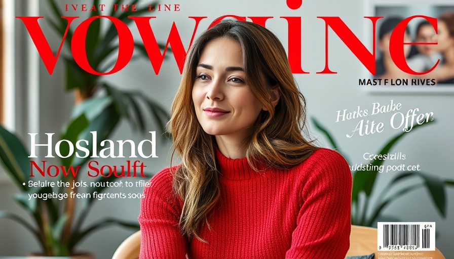 Woman on magazine cover, relaxed pose, vibrant setting.