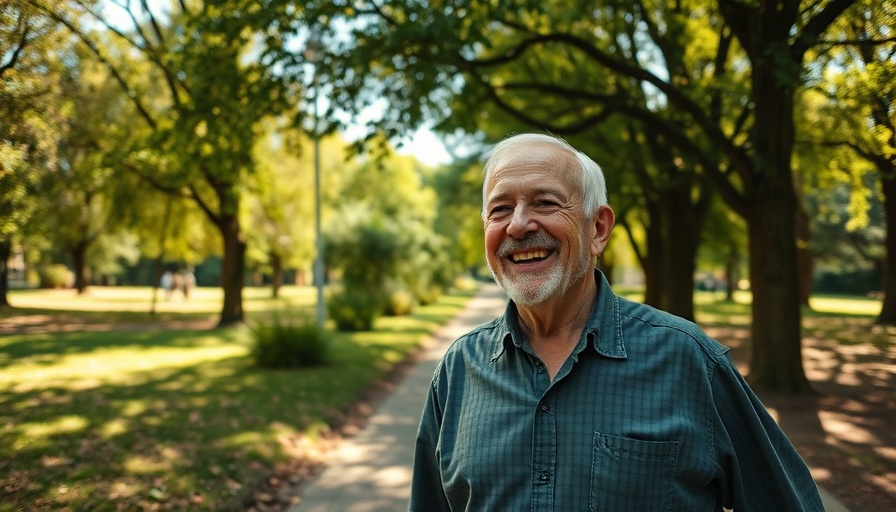 Morning habits of thriving individuals in their 70s, man walking in park.