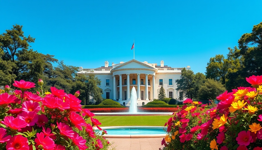 White House garden during TikTok America deal, vivid colors.