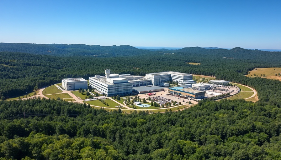 Government research facility in forest landscape, AI development site.