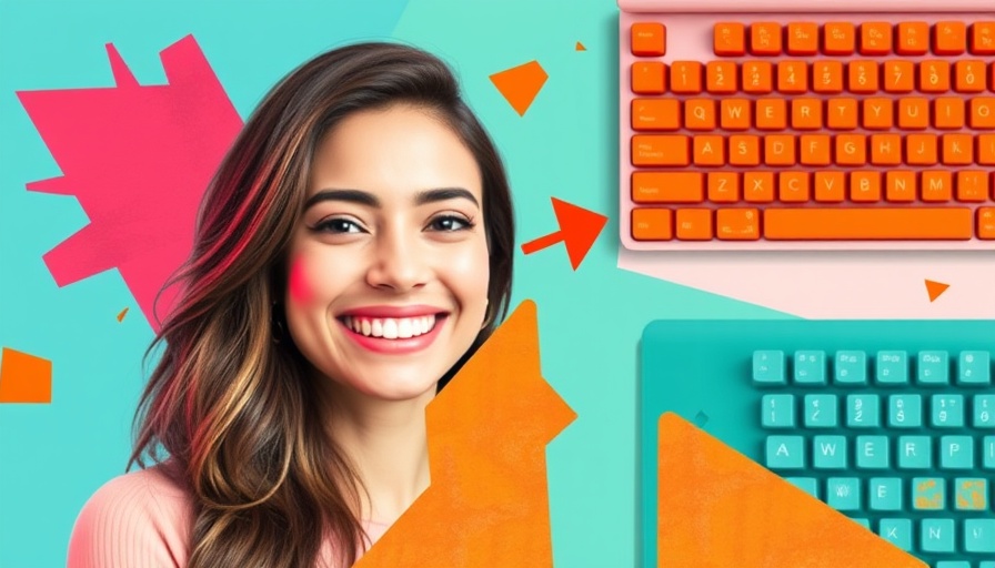 Abstract collage highlighting AI adoption challenges with colorful keyboards.
