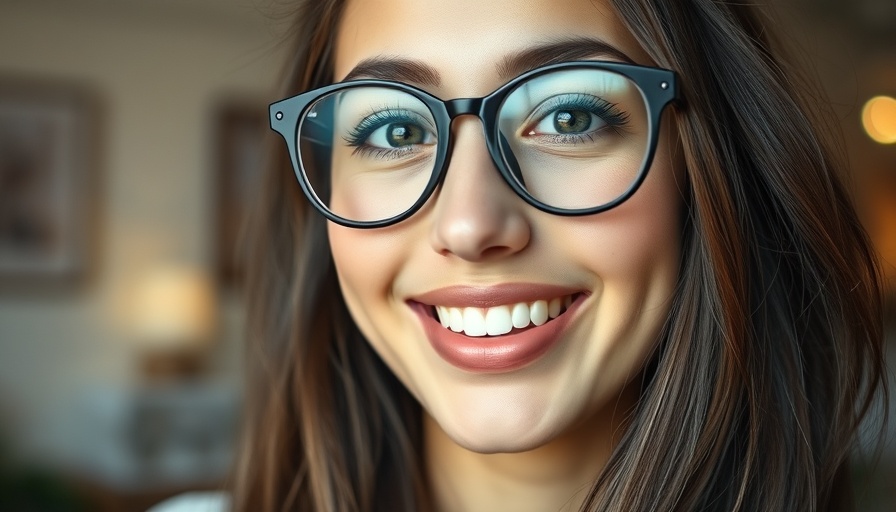 Young woman with glasses smiling indoors, represent modern business integration