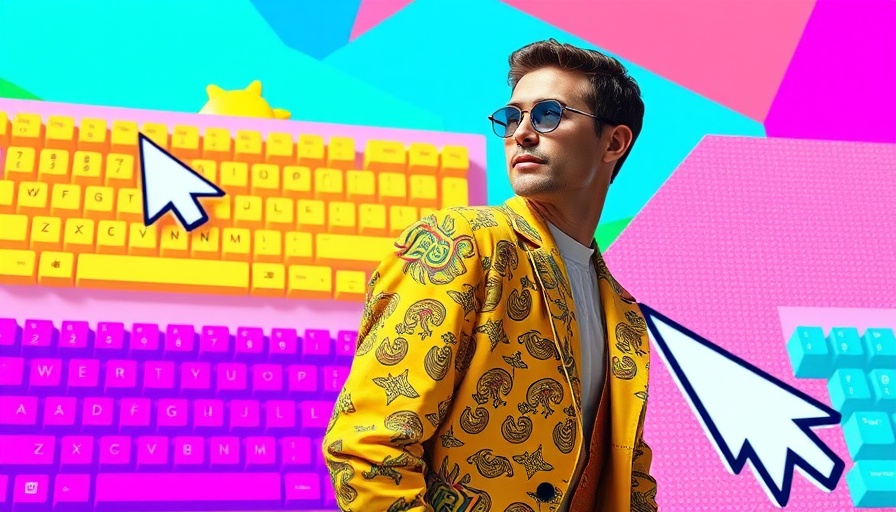 Abstract marketing strategies visualization with colorful elements and a man.