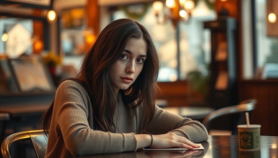 Young woman feeling personal insecurities in business setting.