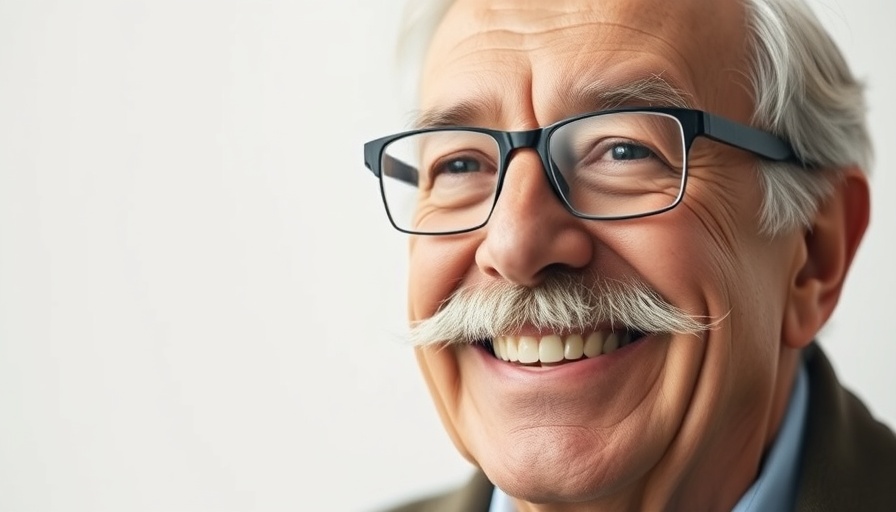 Smiling older man portrait, close-up, bright lighting.