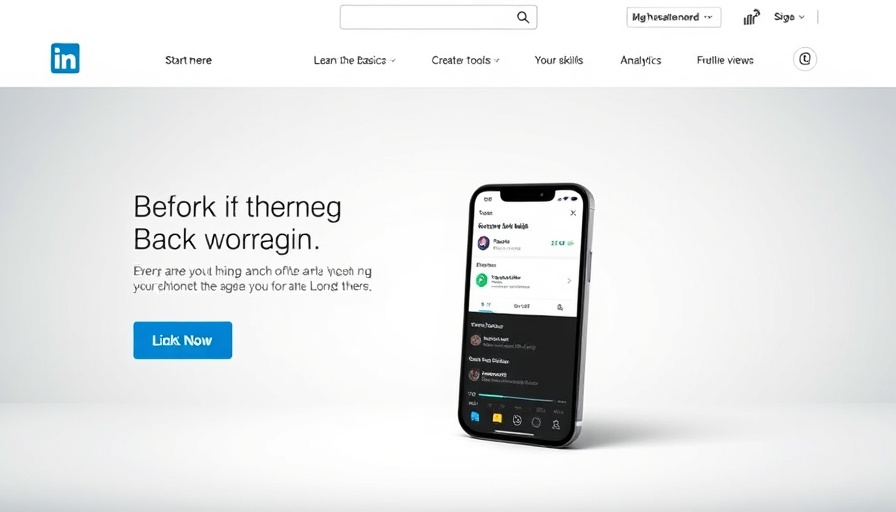 LinkedIn mini-site interface with tabs and analytics.