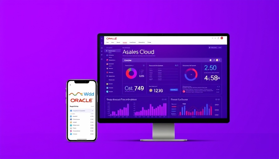 Oracle Sales Cloud interfaces displaying business analytics on smartphone and desktop.