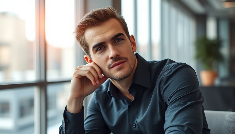 Casual confident man indoors, pondering impact of tariffs on small businesses.