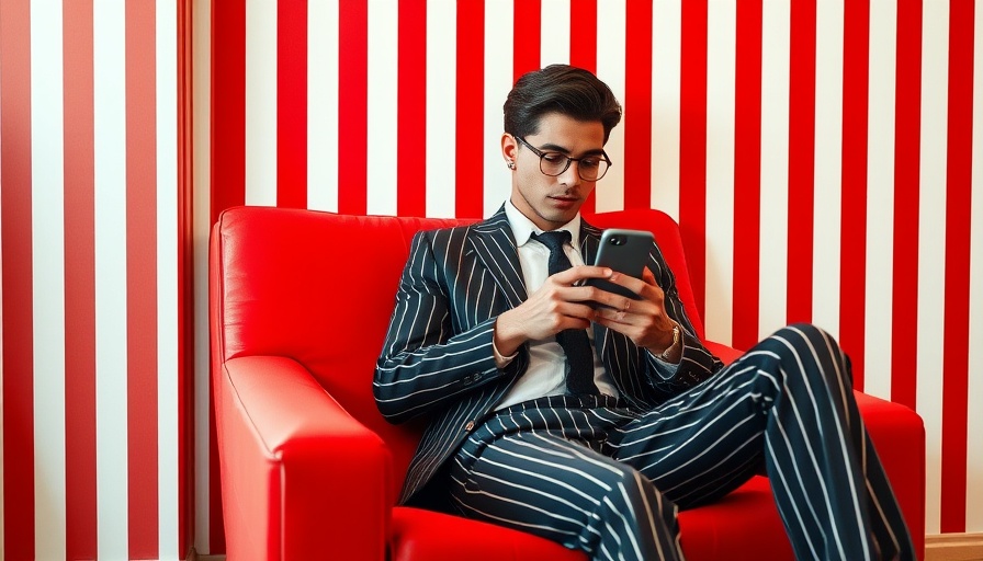 Young person using phone on red lounge chair, Instagram usage in 2025.