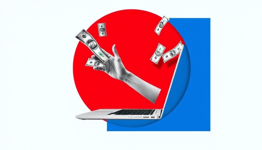Abstract digital art of hand with money from laptop illustrating future consumer trends.