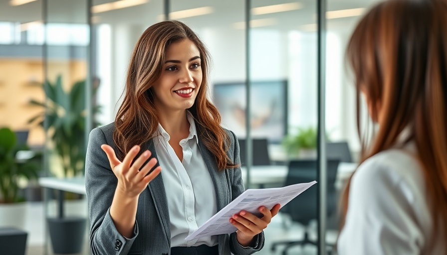Confident businesswoman discussing analytics, showcasing narcissism in business relationships.