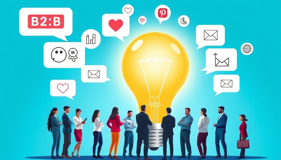 B2B social media strategy 2025 infographic with business professionals around a light bulb.
