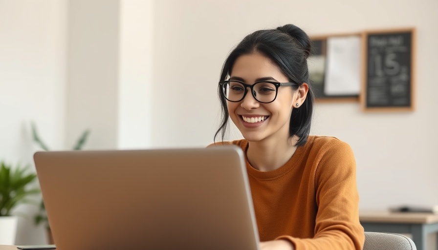 Young woman engaged in social listening in 2025 on a laptop.