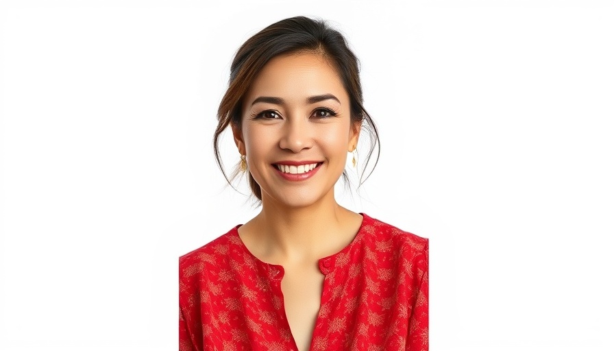 Portrait of a smiling woman in red blouse, neutral background