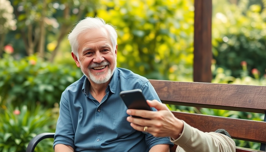 Happy elderly man using smartphone, promoting evening habits for mental sharpness.